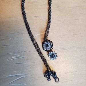 20IN Gunmetal Flower Drop Pendant Necklace Floral